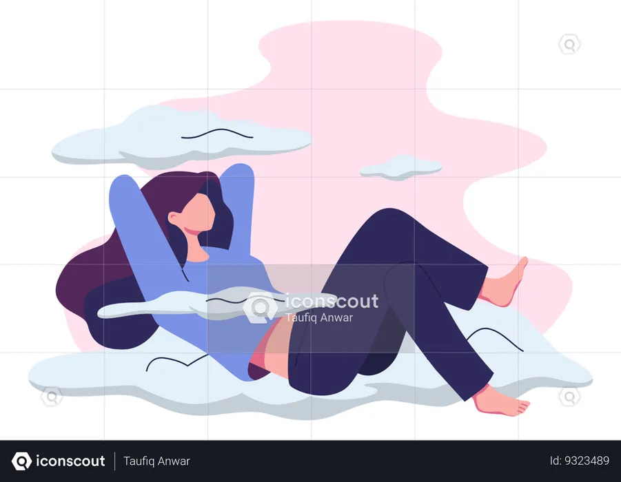 Positive Lady On Cloud  Illustration