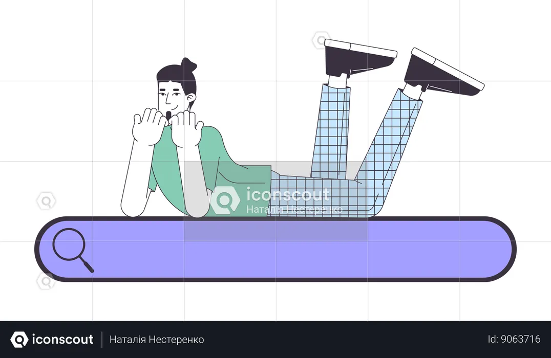 Positive man is lying on search bar  Illustration