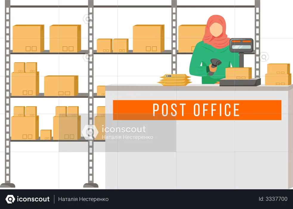 Post office female worker with hijab  Illustration