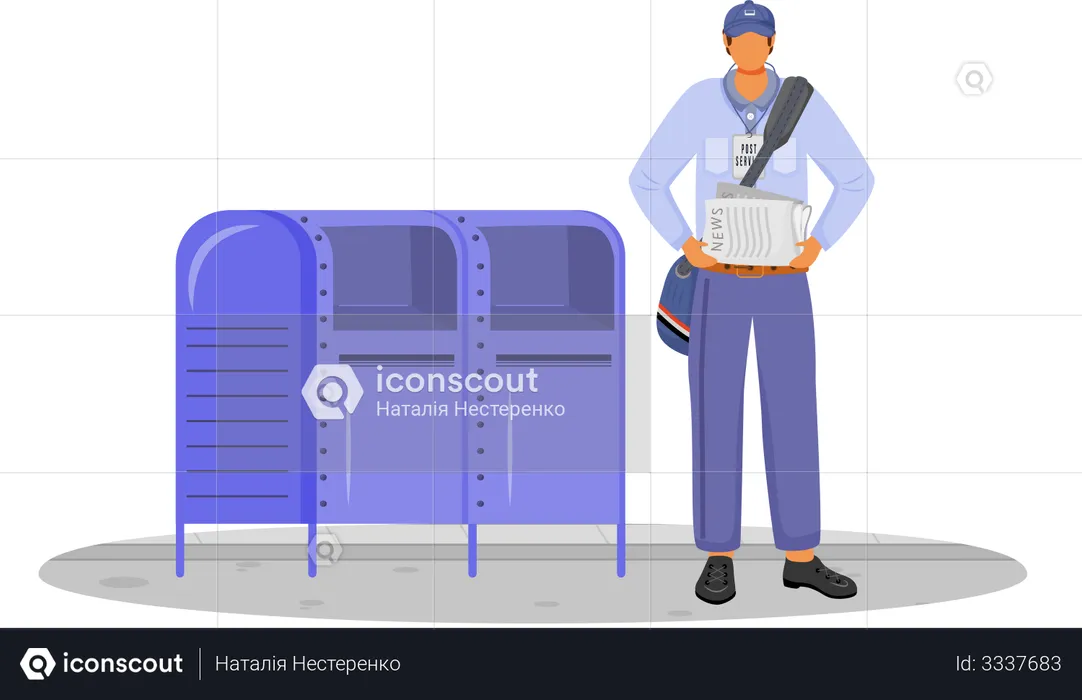 Post Office Male Worker In Usa Uniform  Illustration