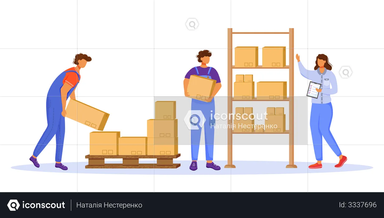 Post office male workers and loaders  Illustration