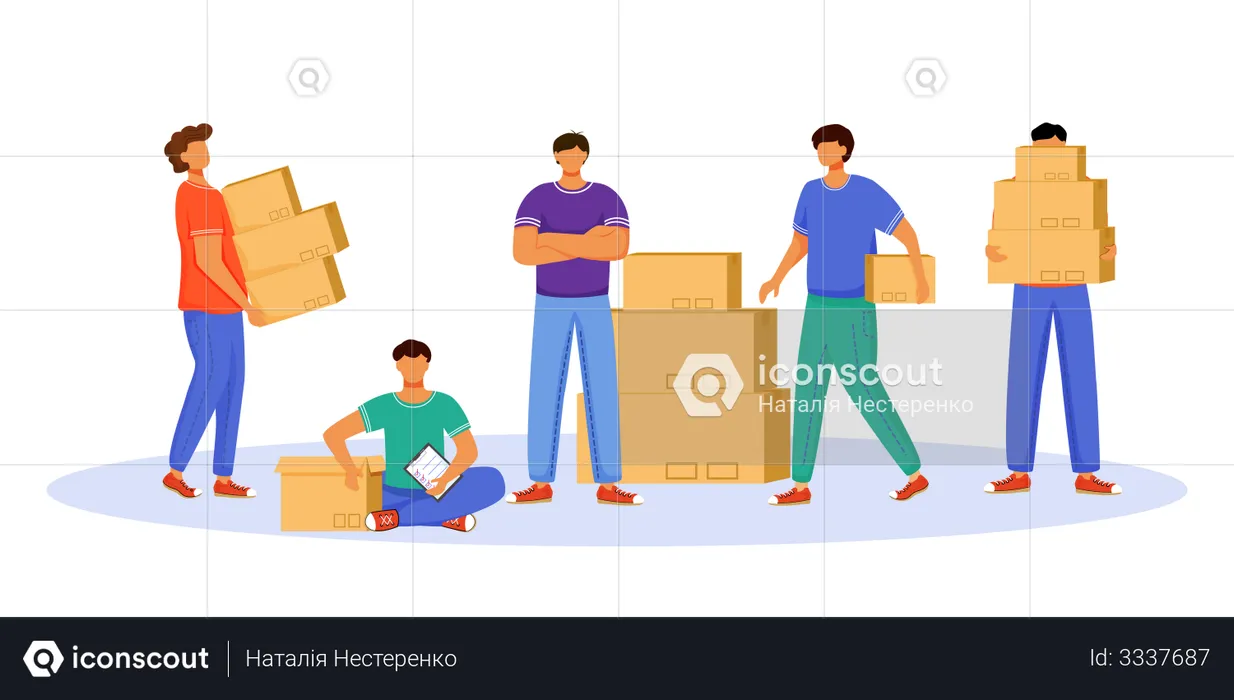 Post Office Male Workers And Loaders  Illustration