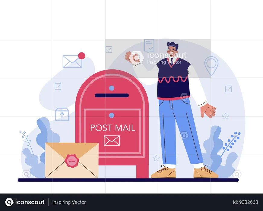Post office staff providing mail service  Illustration