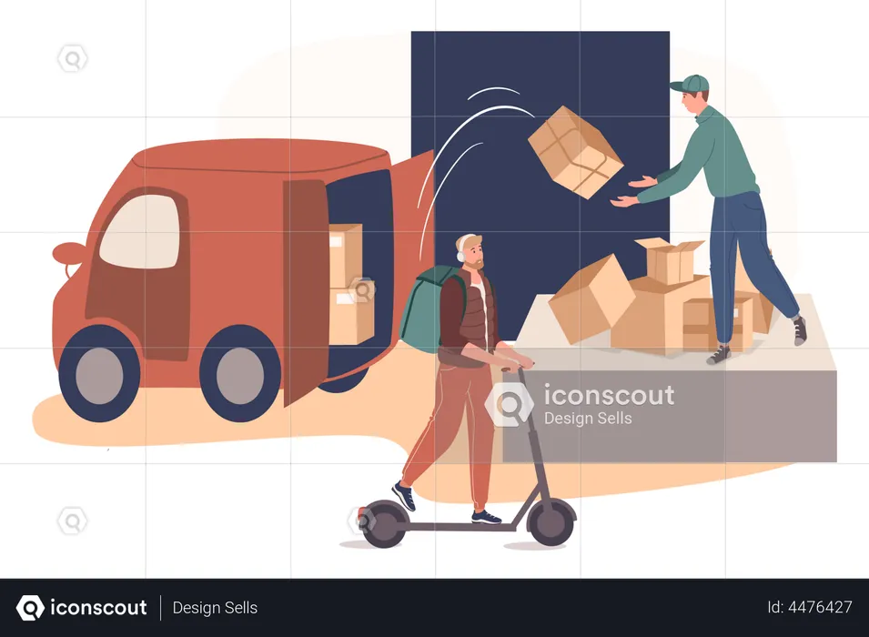 Postal service worker working in warehouse  Illustration