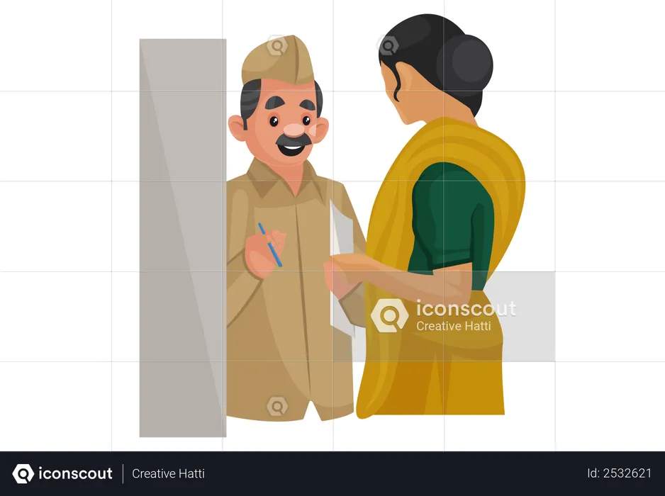 Postman giving letter to woman  Illustration