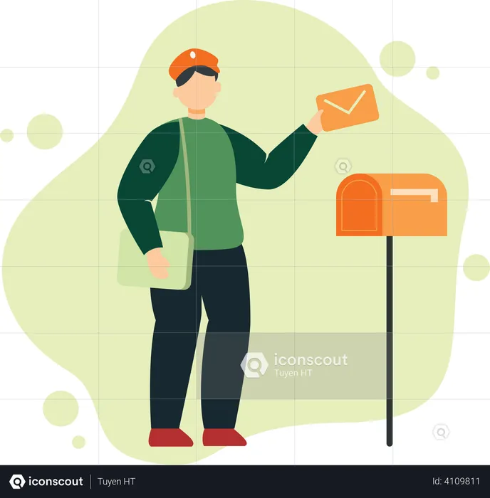 Postman Holding Envelope with Letter  Illustration
