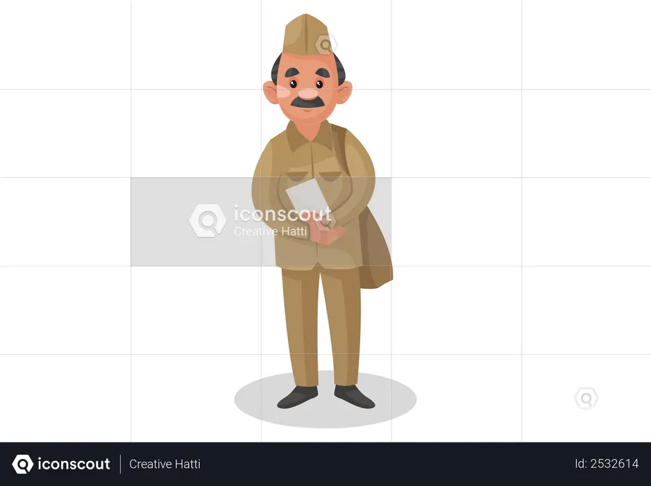 Postman holding letter in his hand  Illustration