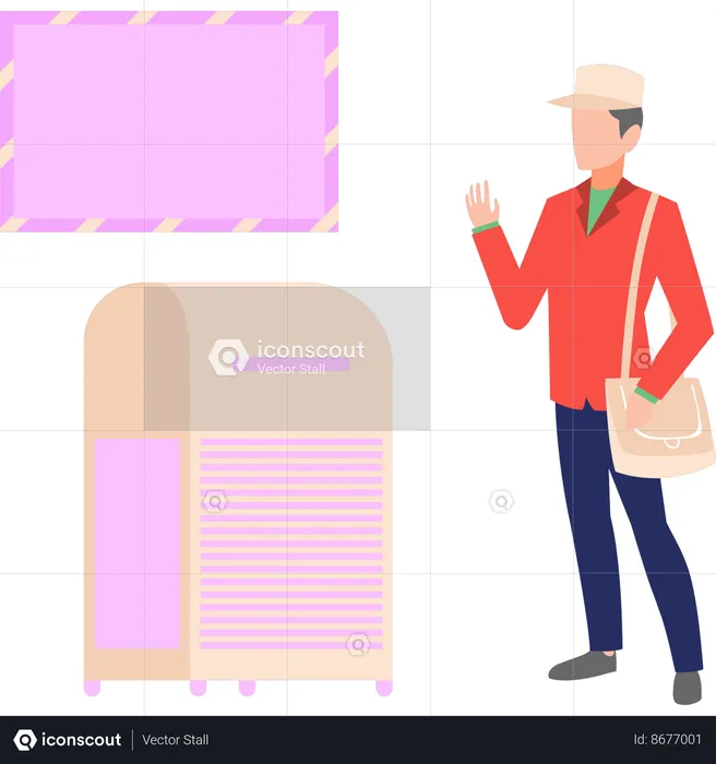 Postman is standing in front of mailbox  Illustration