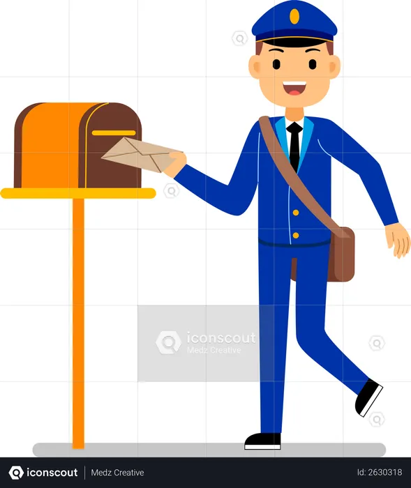 Postman putting letter in mailbox  Illustration