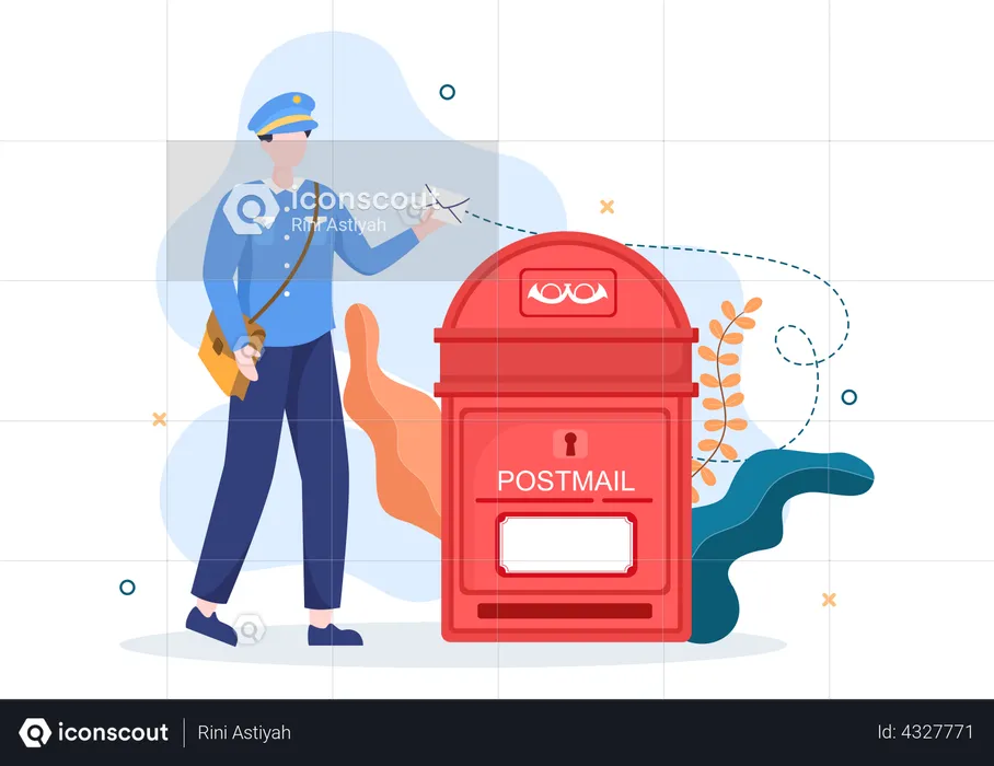 Postman putting mail in postbox  Illustration