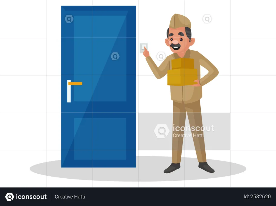 Postman ringing doorbell  Illustration