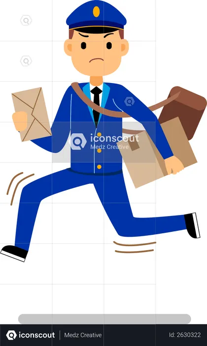 Postman running with delivery letters  Illustration