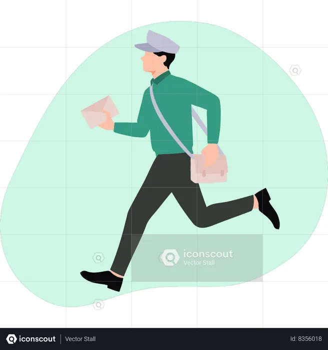 Postman running with letter  Illustration