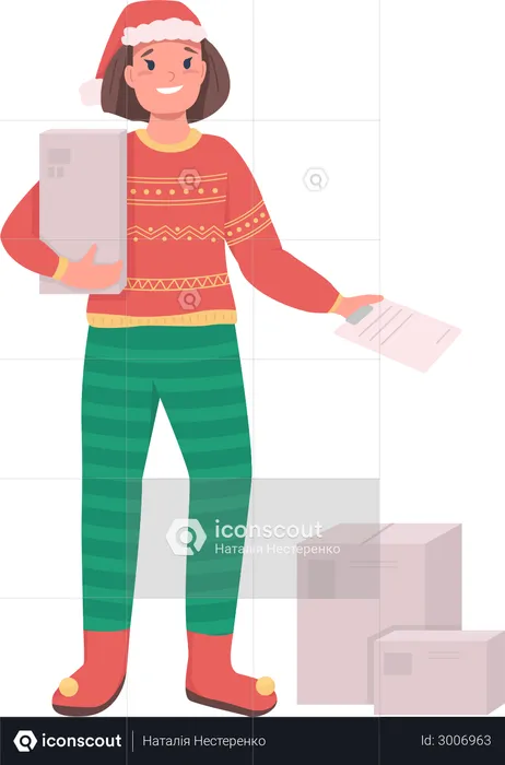 Postwoman doing Christmas delivery  Illustration
