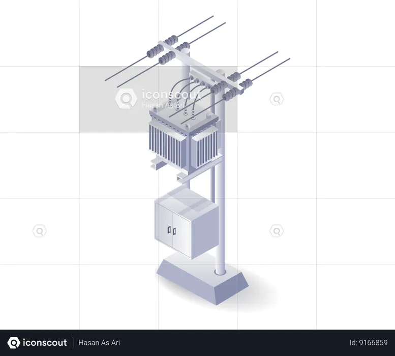 Poteau de ligne électrique avec transformateur  Illustration