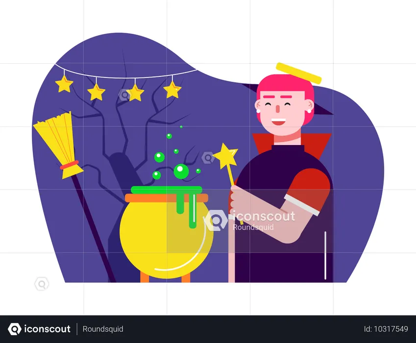 Homme faisant une potion magique  Illustration