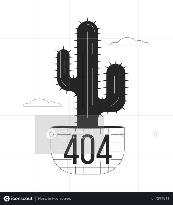 Potted cactus plant in clouds 404 flash message  Illustration