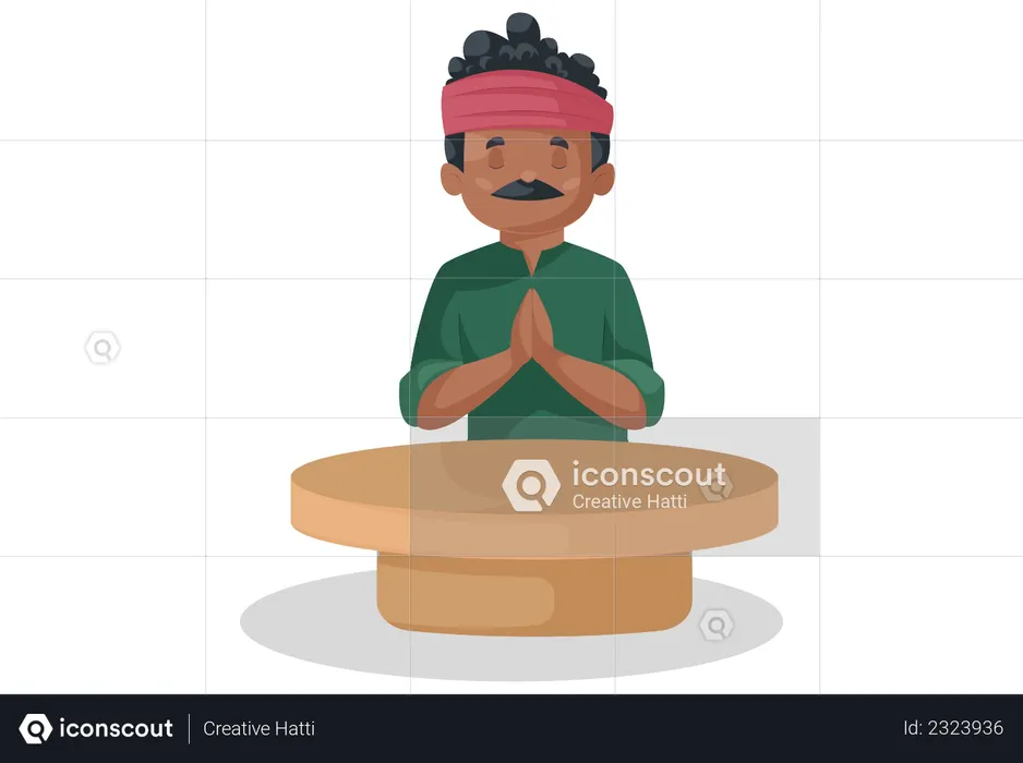 Potter is sitting with greet hands in front of a wheel  Illustration