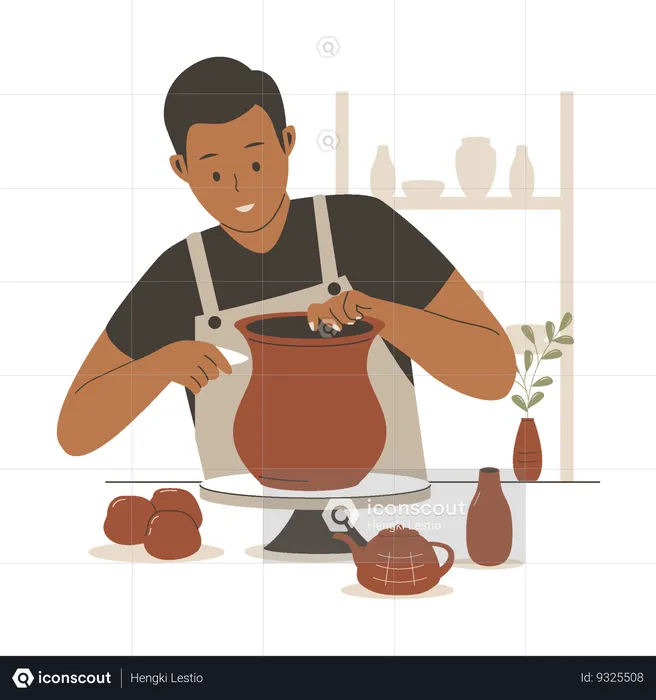 Potter makes a ceramic pot  Illustration