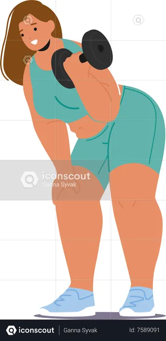 Pour un personnage de femme de grande taille faisant un entraînement de fitness avec un haltère  Illustration