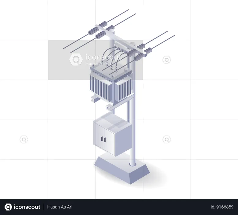 Power line pole with transformer  Illustration
