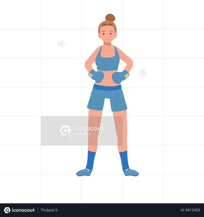 Powerful Female Boxer in Gym  Illustration