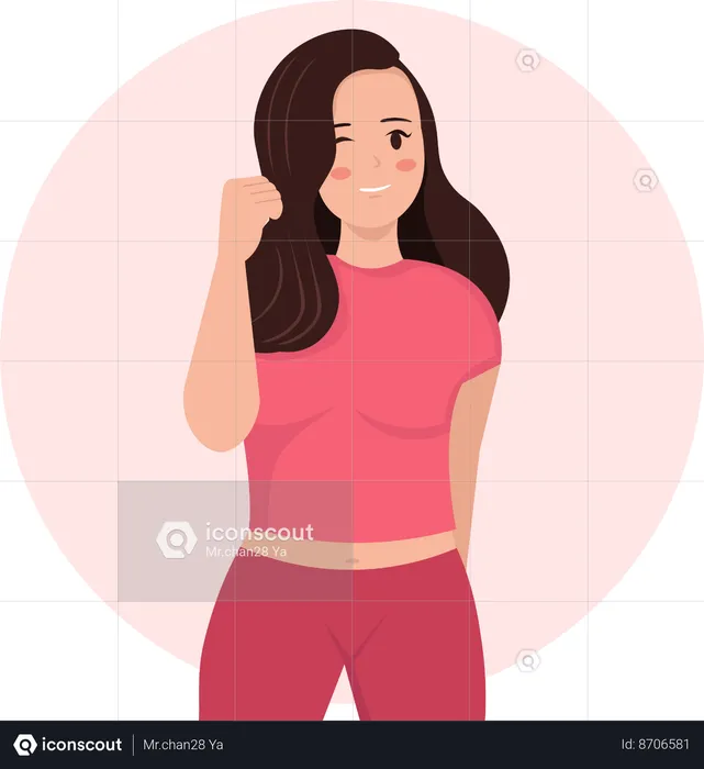 Powerful lady showing fist meaning success luck and achieving some goal  Illustration