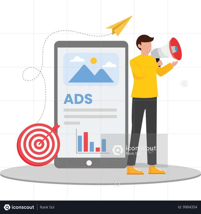 Anunciante PPC executando campanhas publicitárias baseadas em SEO  Ilustração