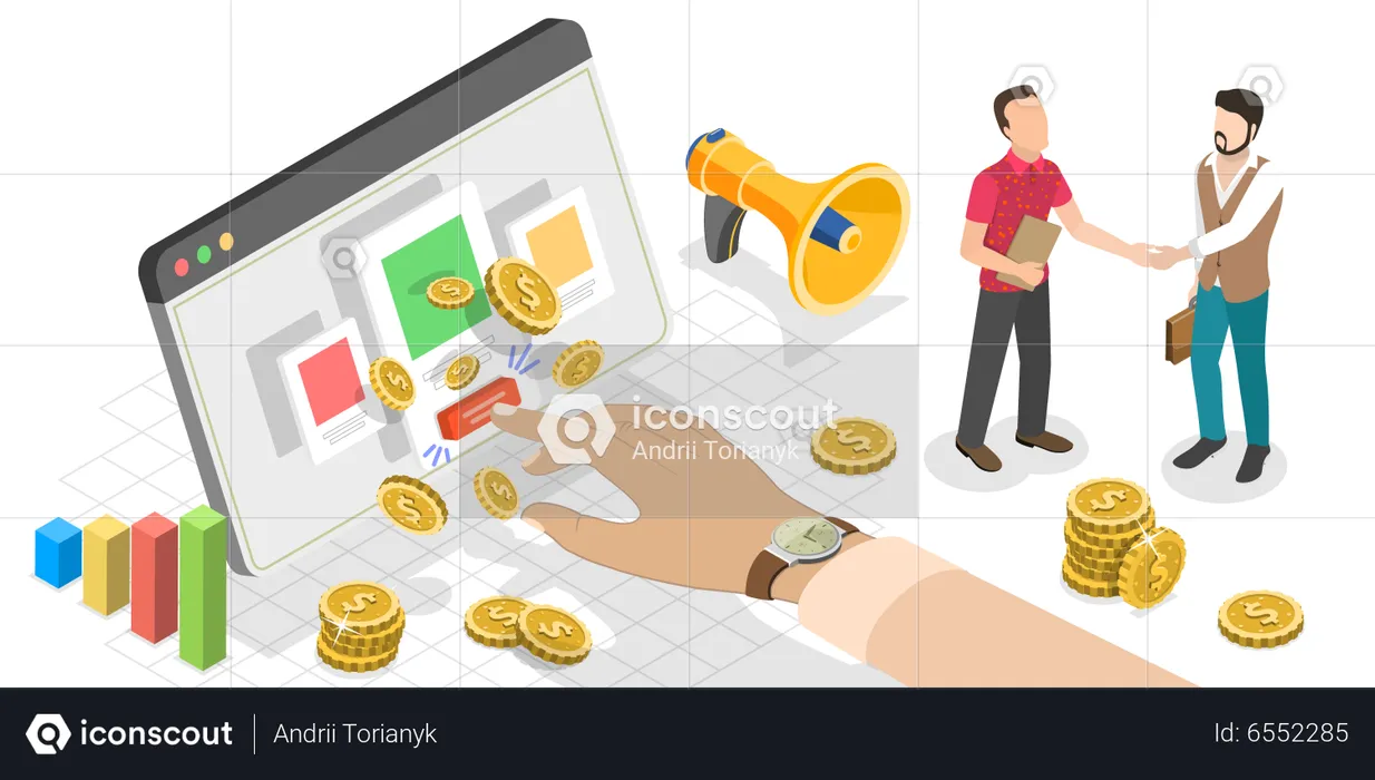 PPC Digital Marketing Campaign and Pay Per Click Advertising  Illustration