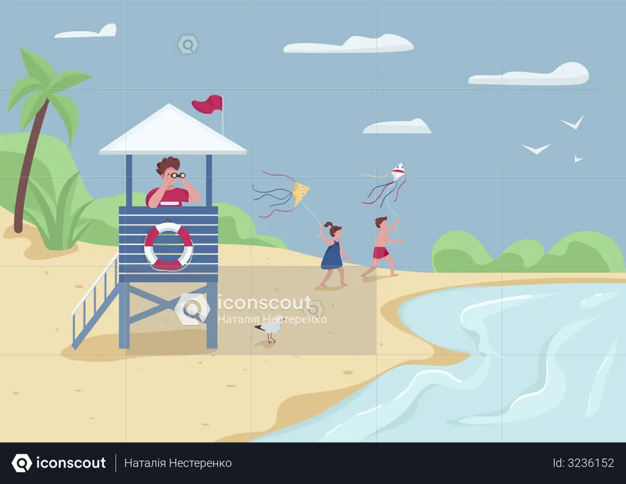 Segurança na praia e lazer ativo  Ilustração
