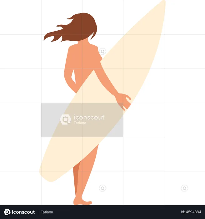 Mulher segurando prancha de surf  Ilustração