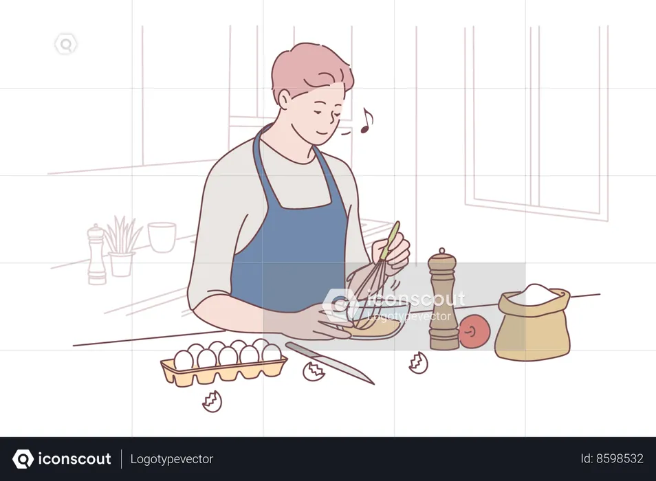 Homem fazendo prato de ovo  Ilustração
