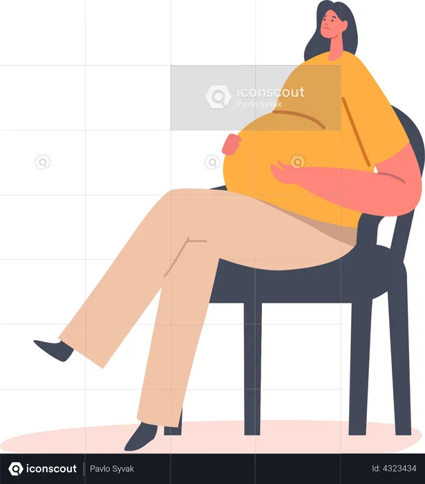 Pregnant Female Character Sit on Chair with Upset Face  Illustration