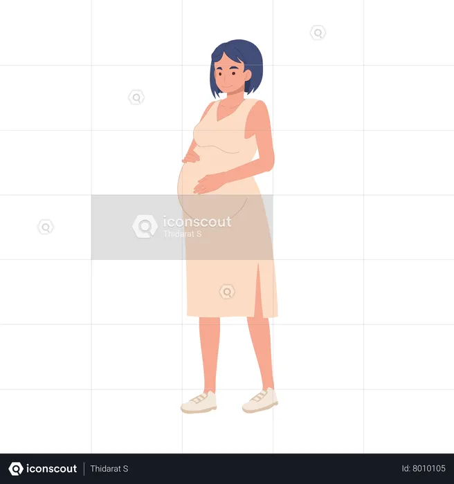 Pregnant Female Hugging Belly  Illustration