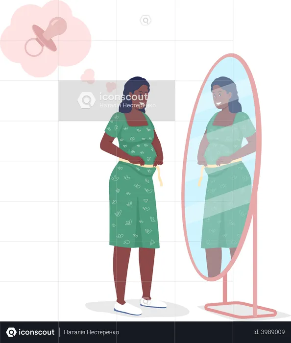 Pregnant Female Measuring Baby Belly  Illustration