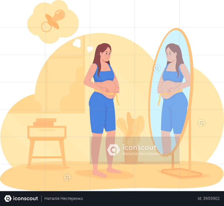 Pregnant Female Measuring Baby Belly  Illustration