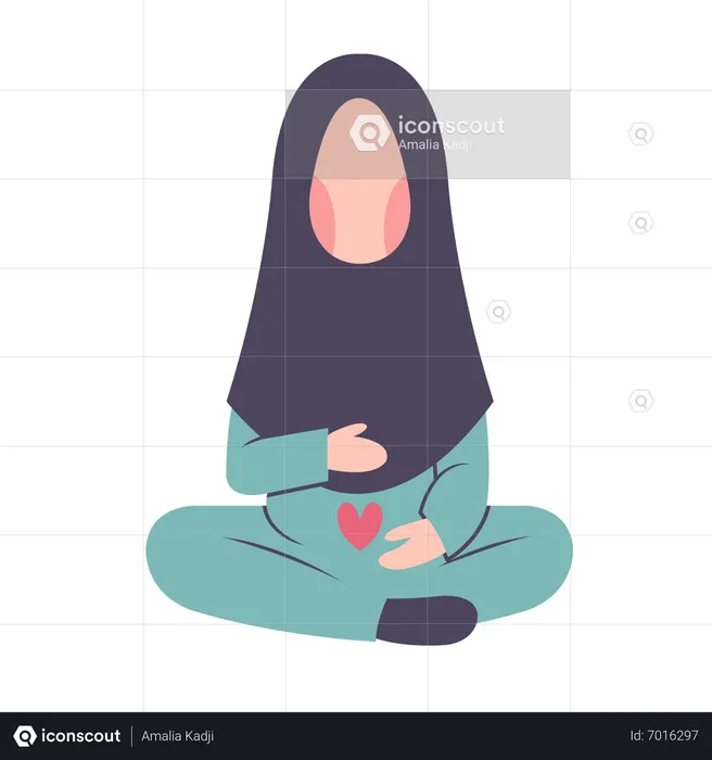 Pregnant Hijab Mother Touching Belly  Illustration