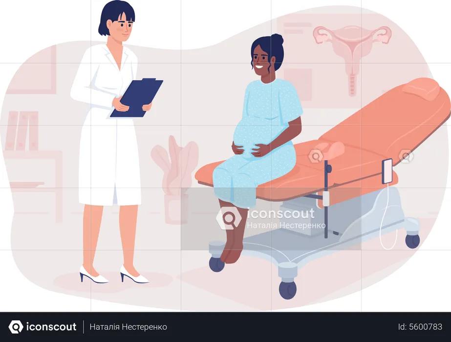 Pregnant lady and gynecologist  Illustration