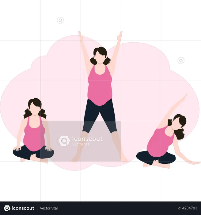 Pregnant lady doing different exercises  Illustration
