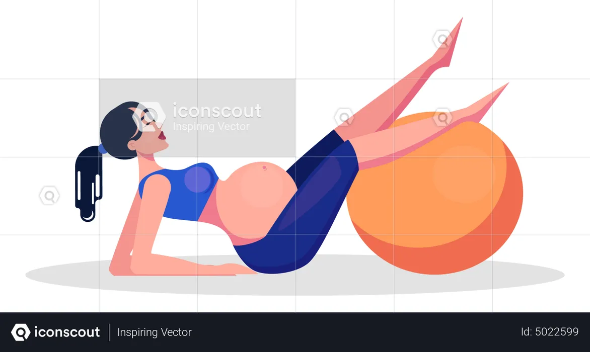 Pregnant lady doing workout with gym ball  Illustration