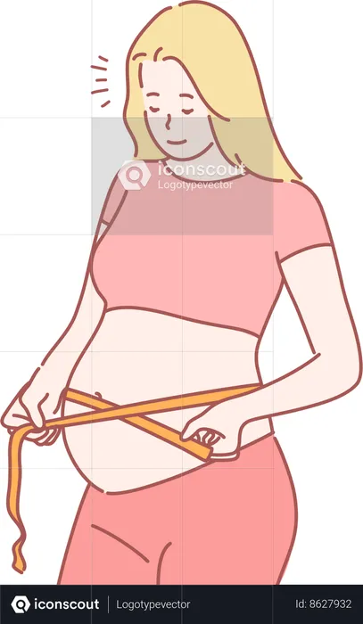 Pregnant lady is measuring her waist  Illustration