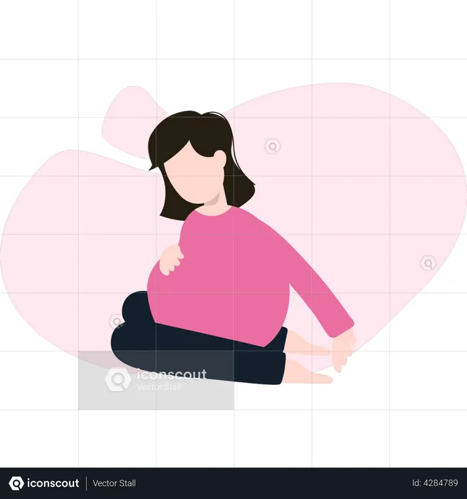 Pregnant lady is sitting and doing exercise  Illustration