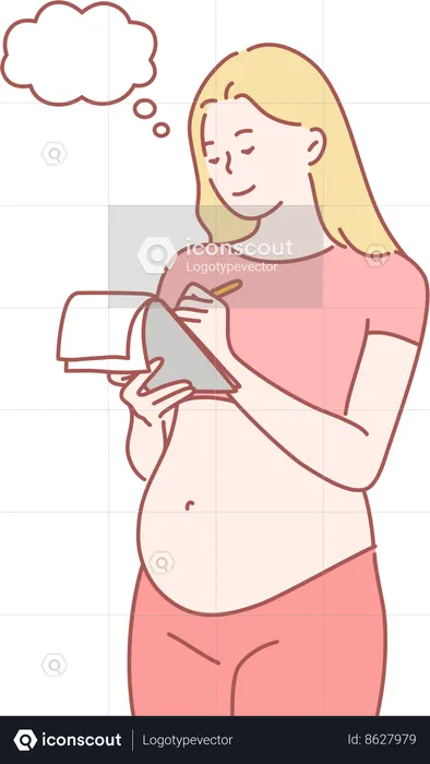 Pregnant lady is writing notes  Illustration