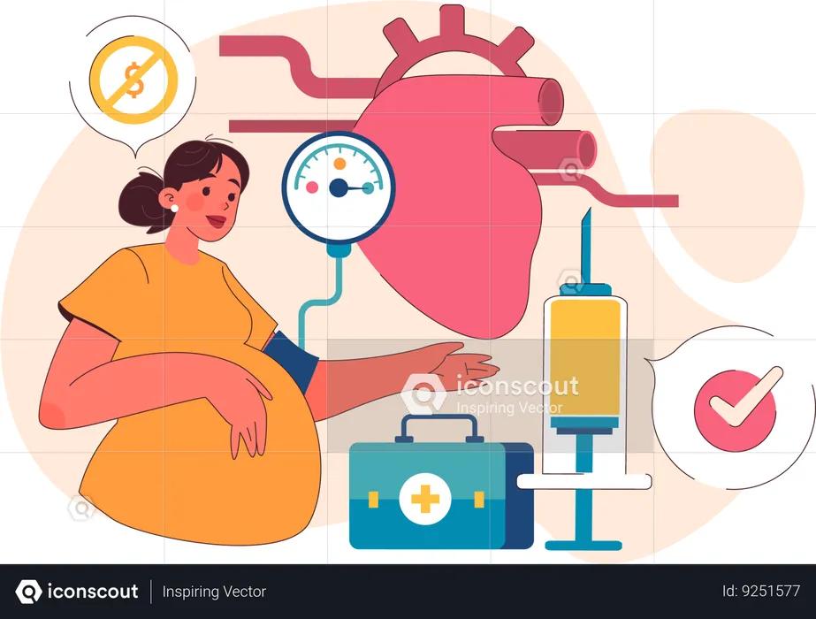 Pregnant lady measures her blood pressure  Illustration