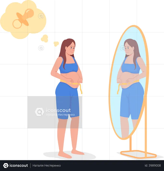 Pregnant Lady Measuring Baby Belly  Illustration