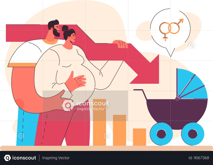 Pregnant lady with her husband holding loss chart  Illustration