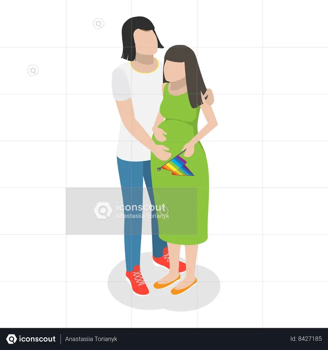 Pregnant lesbian couple  Illustration