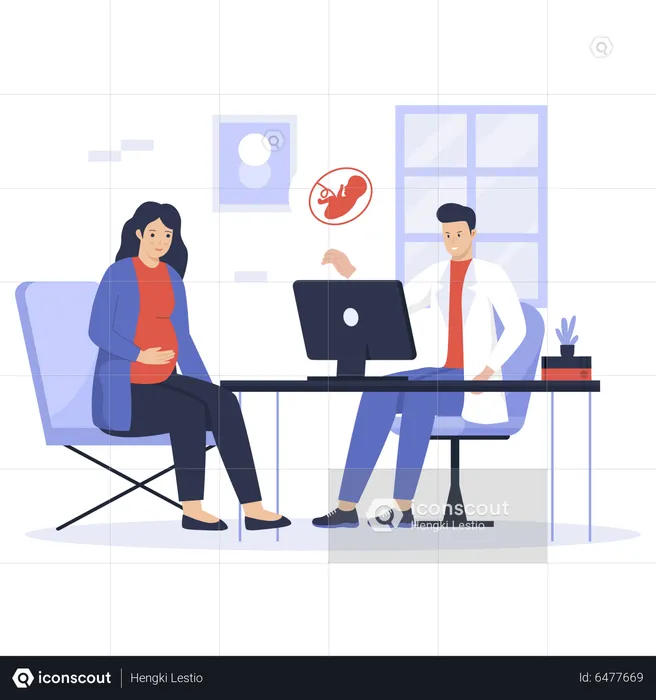 Pregnant mother consulting with doctor  Illustration