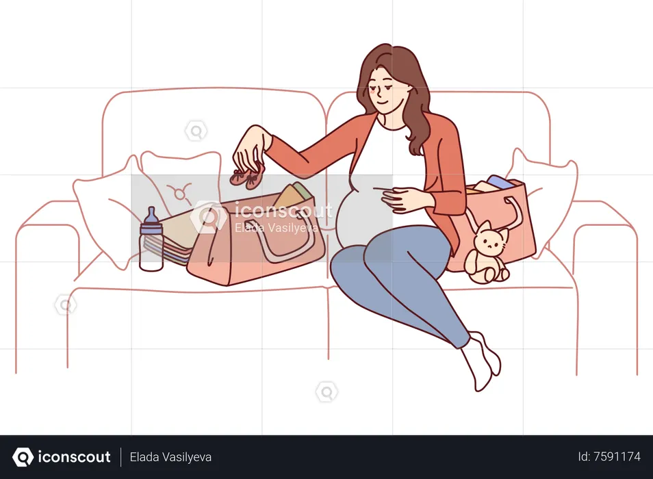 Pregnant mother with pregnancy shopping  Illustration