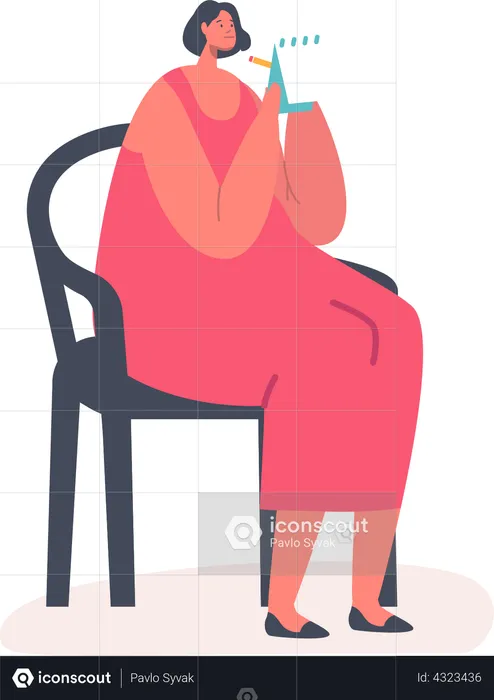 Pregnant Mother Writing Notes during Prenatal Classes  Illustration